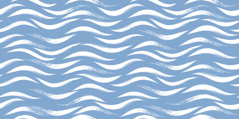 Seamless Wave Pattern, animal print, blue sea waves vector background. Wavy brush stroke, watercolor grunge paint lines.