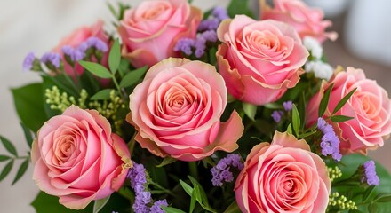 Fototapeta premium Beautiful pink roses bouquet for mother's day gift ideas