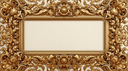 Elegant gold ornate frame displaying a blank canvas