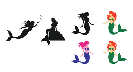 Various mermaid depictions including a striking black silhouette © Jesmin