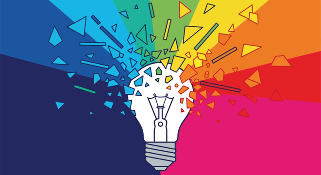 Exploding Light Bulb Symbolizing Creative Idea Generation.