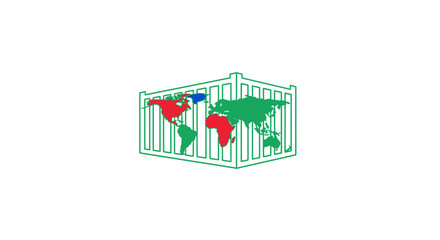 Naklejka premium Global Shipping Container with World Map Illustration.