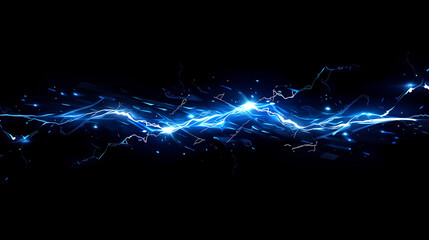 Fototapeta na wymiar 黒背景に青い稲妻と火花が散る電気エネルギーの放電イラスト