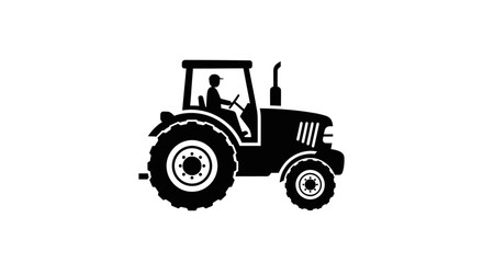 Obraz premium Black silhouette of a farmer driving a tractor, isolated white background.