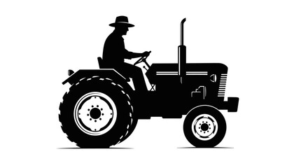 Obraz premium Farmer driving vintage tractor, working in agriculture, isolated white background.