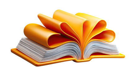 Open Book of Knowledge: An open book, its pages gently curled, represents the essence of learning, with vibrant orange covers and crisp white pages beckoning readers to explore and discover. 