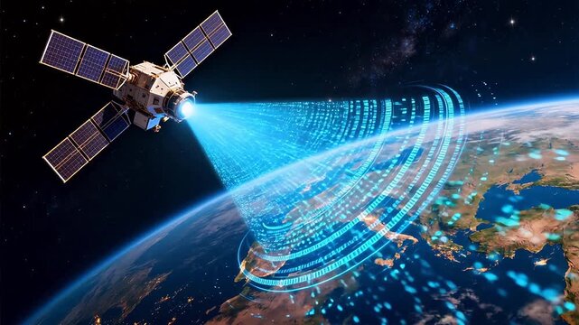 Satellite transmitting data over Earth