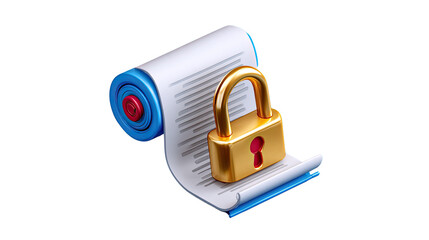 Data protection: an abstract visual representation of a secure document, symbolized by a rolled-up document secured with a padlock.
