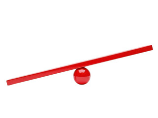 Red seesaw with a ball on it isolated on transparent background for balance concept