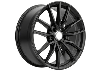 Obraz premium Sleek black alloy wheel with modern design and silver accents