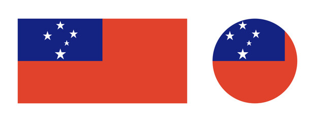 Fototapeta premium Samoa flag round, rectangular emblem design elements. Flag of Samoa badge, button set. Samoa flag icons, stickers in circle, rectangle shape.