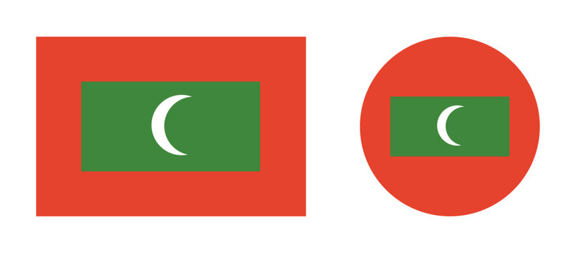 Set of Flag of Maldives circle, rectangle buttons. Maldives flag rounded, rectangular icons collection. National flag of Maldives buttons, banners. Maldives flag badges.