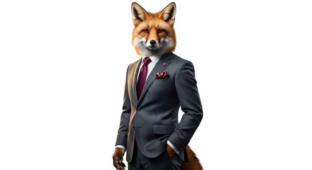 Fox Head Man in Suit Isolated on White