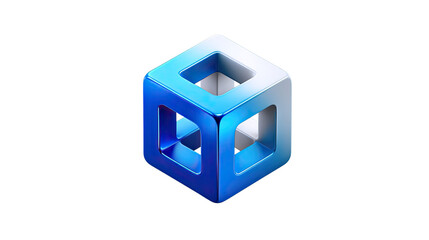 Cube Icon: A modern, minimalist icon of a three-dimensional cube, rendered in sleek blue and white, with an open structure, representing ideas and innovation.