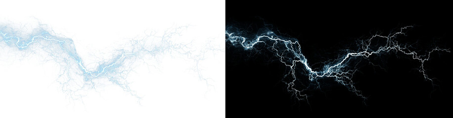 Dynamic abstract thunderstorm with powerful lightning strikes, glowing electric effects, radiant energy flashes, stormy night sky, magical spark overlays, and visually striking background textures. © Alina