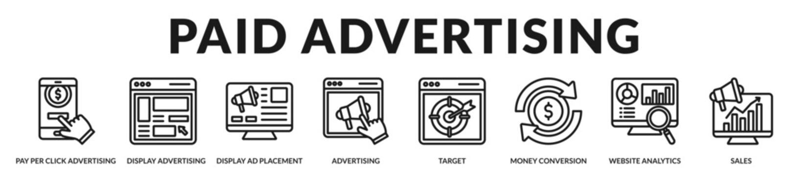 High performance paid advertising framework focused on measurable growth, conversion optimization, and scalable revenue generation. in Lineal Icon Style