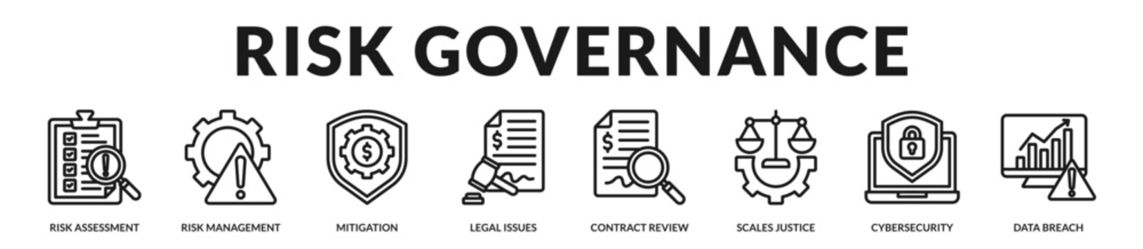 Comprehensive risk governance solution integrating compliance, cybersecurity, and legal oversight for enterprise protection. in Lineal Icon Style