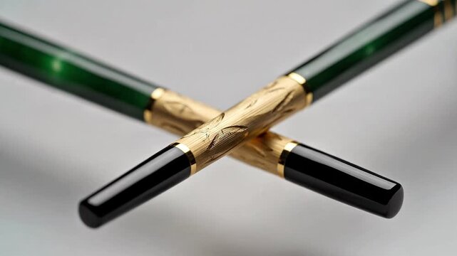 Celebrating chopstick day with crossed green chopsticks and gold accents on a gray background