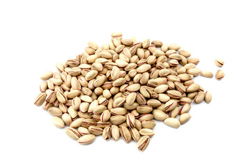 Fresh pistachios on a white background close-up