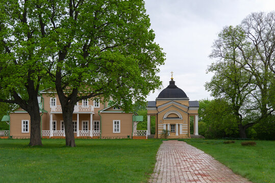 PENZA REGION, RUSSIA - MAY 01, 2024: The path to the poet Lermontov's house after the spring rain. Tarkhany (Lermontovo), Penza region