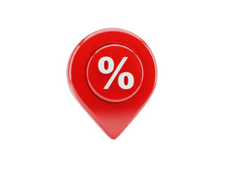 Red location pin icon with percentage sign on transparent background