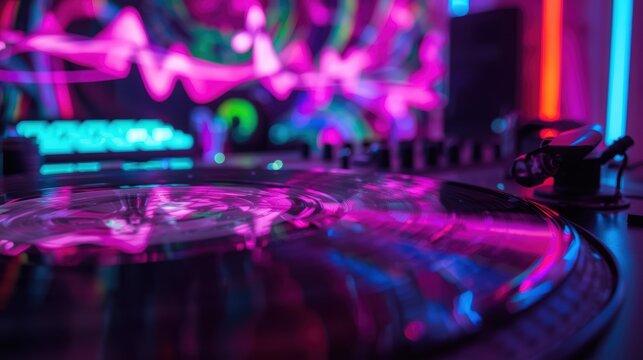 Colorful lights illuminate a modern nightclub with a lively atmosphere and energetic crowd.