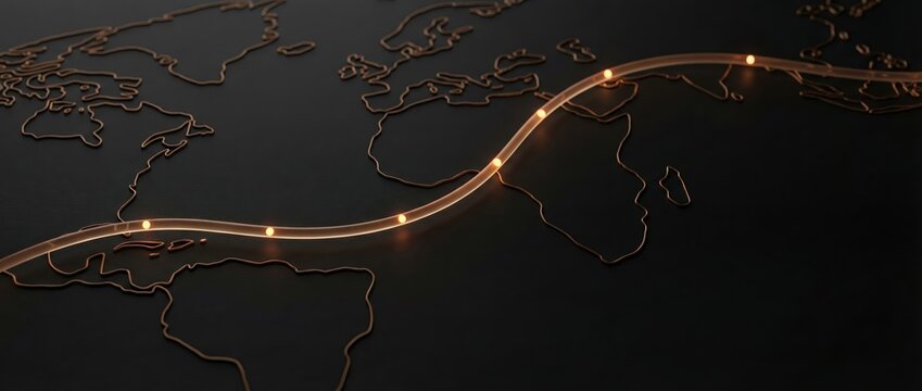 Strategic planning milestones on a global roadmap mapping the journey of travel and exploration