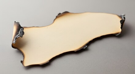 Burned paper edge with textured charred border against gray background.