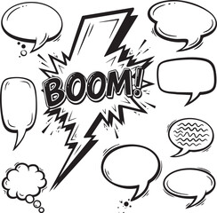 Comic book style speech bubbles with a boom explosion Vector © Monira