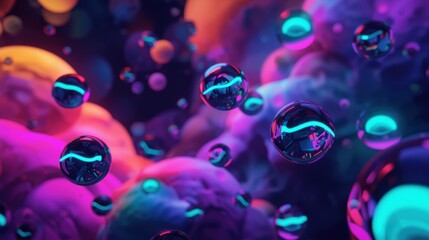 Abstract digital bubbles floating in a vibrant cosmic atmosphere