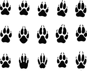 Fototapeta premium Vector illustration of animal paw prints in grid layout symbolizing wildlife, tracking, biology, environment, education, culture, and decorative design