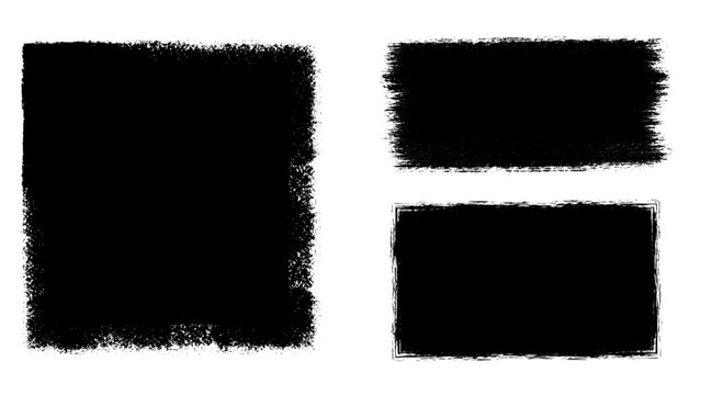 Collection of black brush strokes on white background viewed from a straightforward perspective