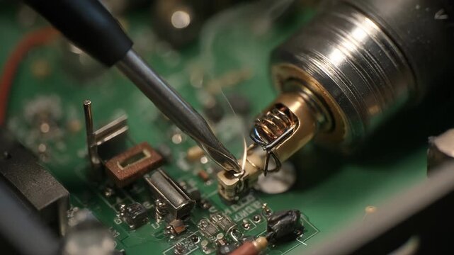 Medium frame showing detailed inspection of microphone internal components with tools ideal for fixing common electronic malfunctions.