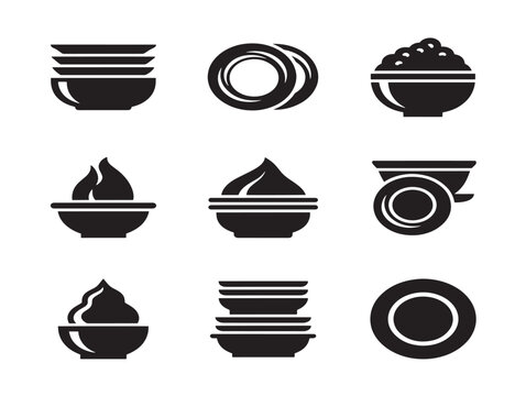 Stylish dinnerware silhouette set in minimal outline