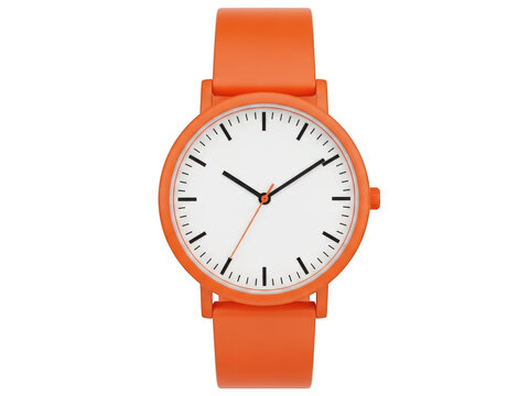 Vibrant orange watch isolated on transparent background