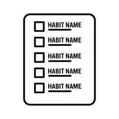 Minimalist black and white line art icon showing a habit tracker list with checkmark boxes