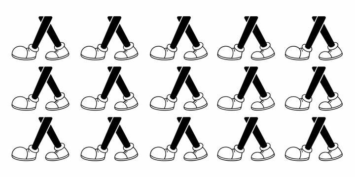 Cartoon Legs Walking Pattern: Stylized Animated Limbs on the Move in a Flat Design on White Background, Comic Book Fashion Accessory, Playful Design, Dance, Fashion, and Childhood Innocence with Chara