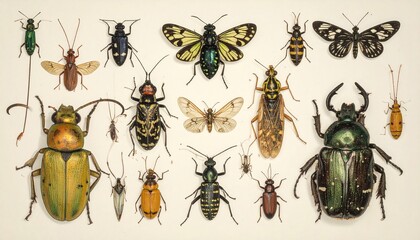 Vintage Insect Illustrations - A Diverse Collection of Beetles and Moths. © Alfiyah