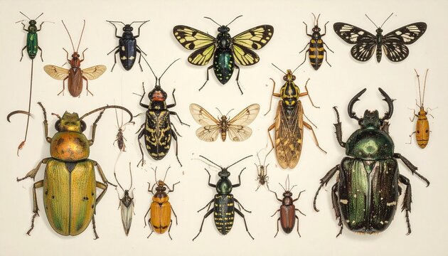 Vintage Insect Illustrations - A Diverse Collection of Beetles and Moths.