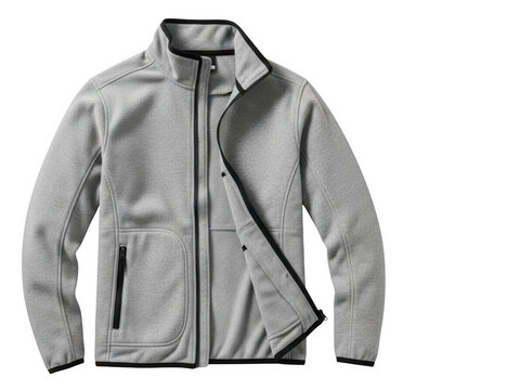 Grey fleece jacket isolated on transparent background