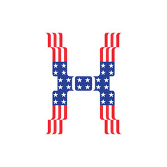 Patriotic American Flag Letter H Icon With Stars And Stripes For USA Designs
