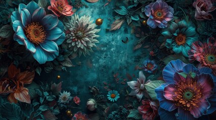 Enchanted garden of bioluminescent floral wonders in deep cosmic hues