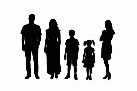 Silhouette Family Portrait Standing Together Proudly Isolated on White Backdrop. Generations United in Love and Unity. Family Bond, Togetherness & Support for Poster Design, Ad Campaigns and Lifestyle