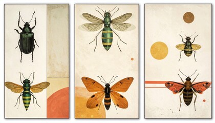 Vintage Insect Illustrations - A Detailed Look at Beetles, Wasps, and Moths. © Alfiyah