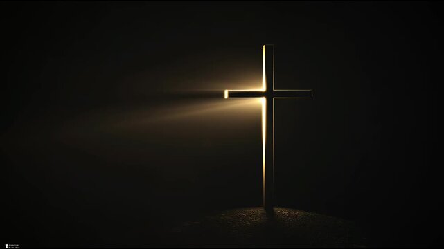 Illuminated Cross in Dark Setting Symbolizing Faith and Spirituality for Church Backgrounds and Worship Media, Ideal for Easter and Good Friday
