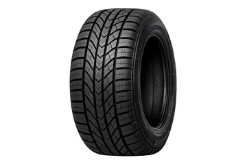 Car tire with winter tread pattern providing traction, safety, and performance for automotive transport, transparent background