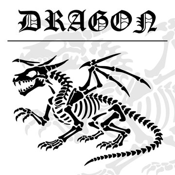 Dragon Skeleton Illustration with Winged Bone Structure in Y2K Style