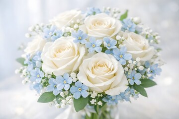 Obraz premium White Rose and Blue Flower Wedding Bouquet