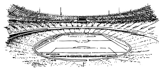 hand drawn sketch of football stadium pitch and stands © Celestynka