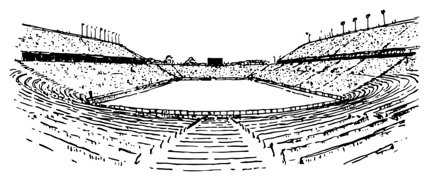 hand drawn vector sketch of open sports stadium arena